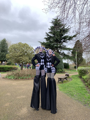 Emily and Nikki Harlequin stilts